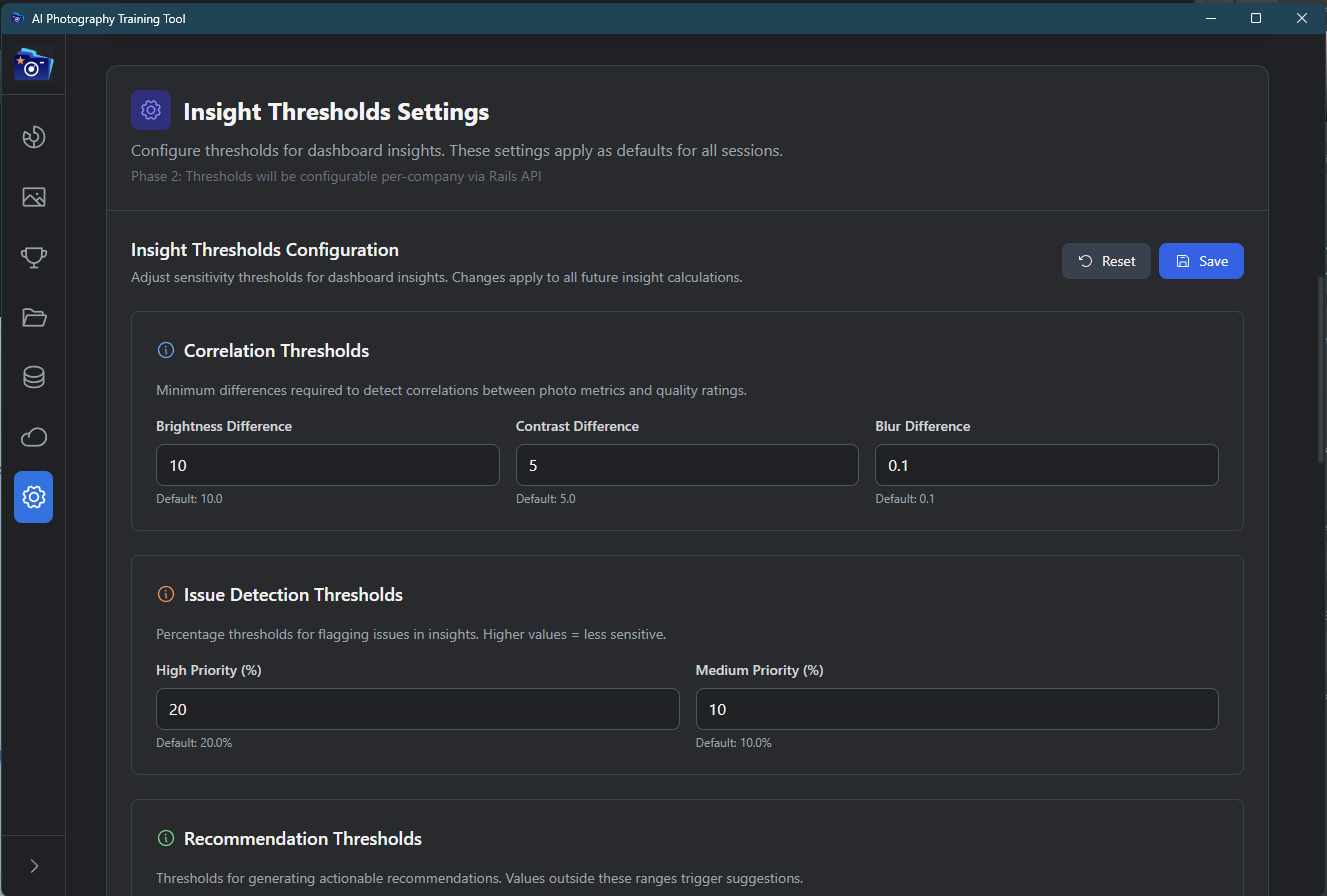 Desktop app settings for pose standards configuration